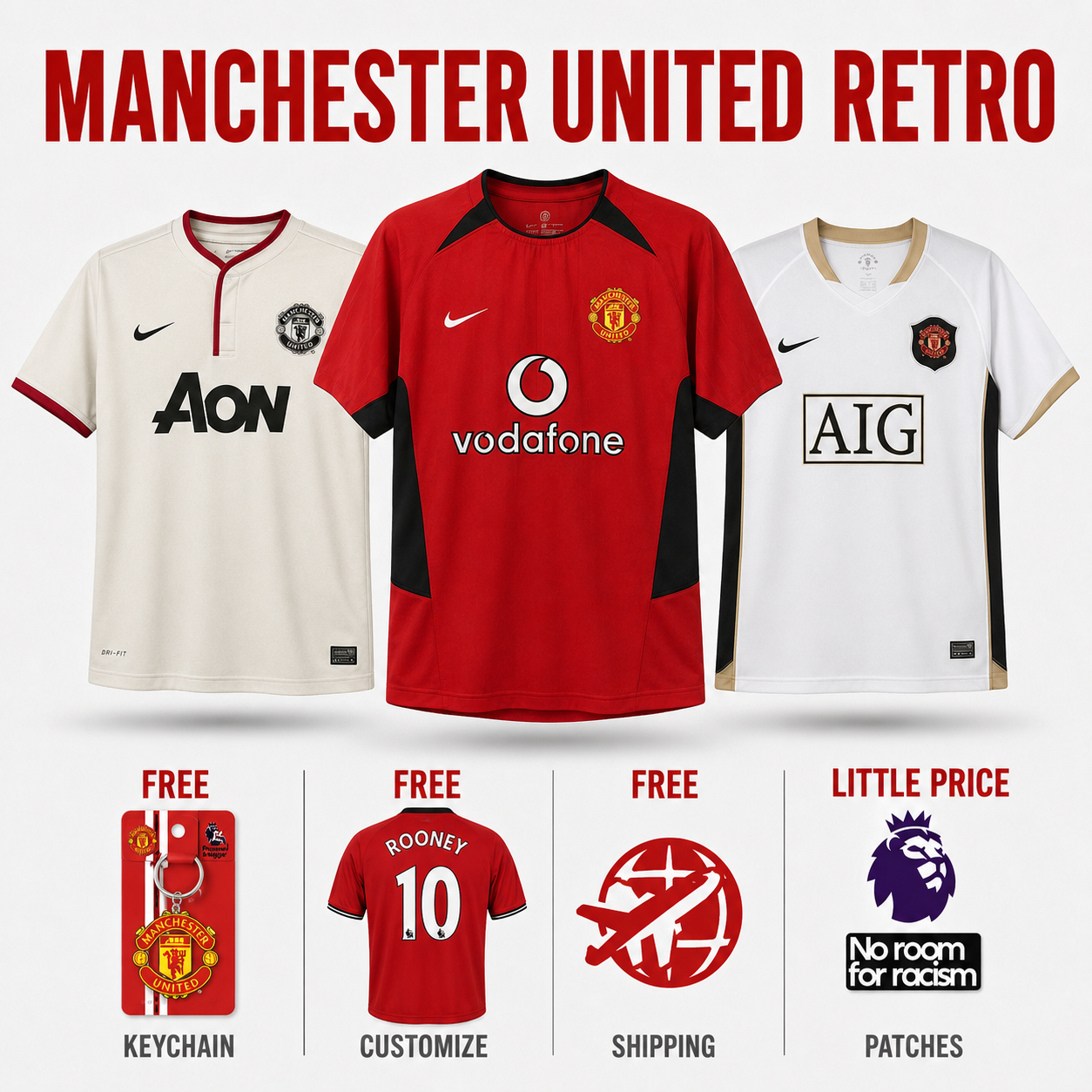 COMBO Manchester United Retro - Away 13/14, Home 02/04, Away 06/07