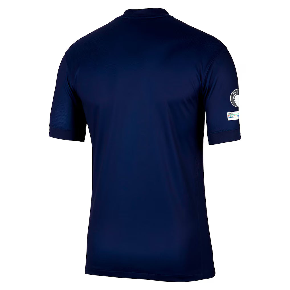 Official PSG home shirt, 2025-26 season, by Nike, featuring the European Champion emblem and the 10th anniversary of the UEFA Foundation.
