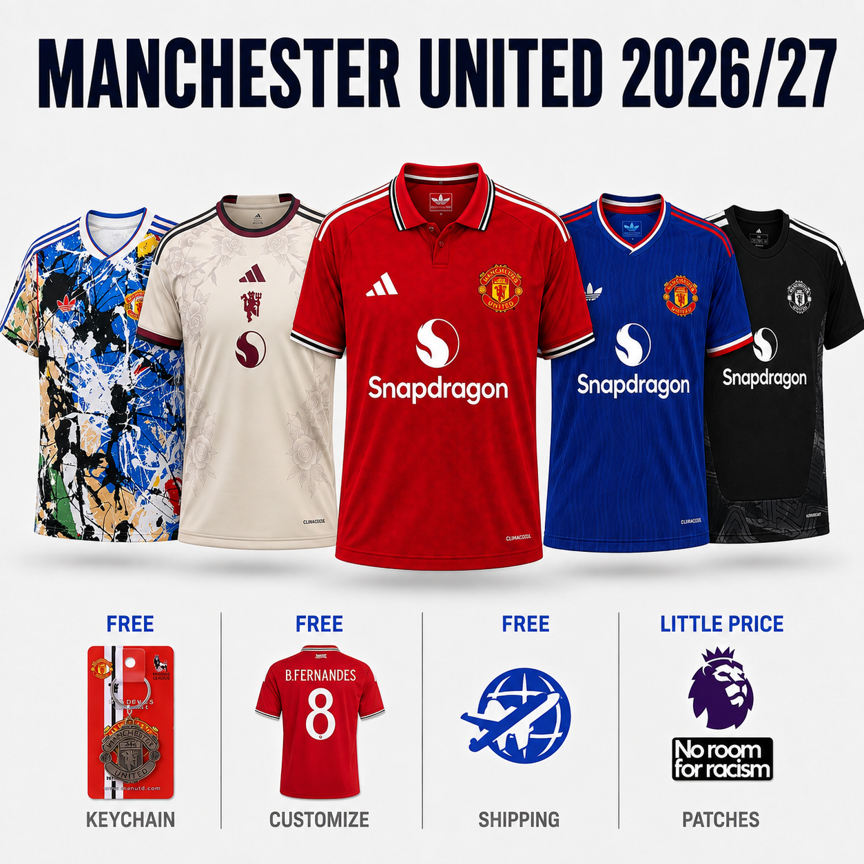COMBO Manchester United - Home, Away,Third, Goalkeeper and Special Roses 2026/27 - Fan Version