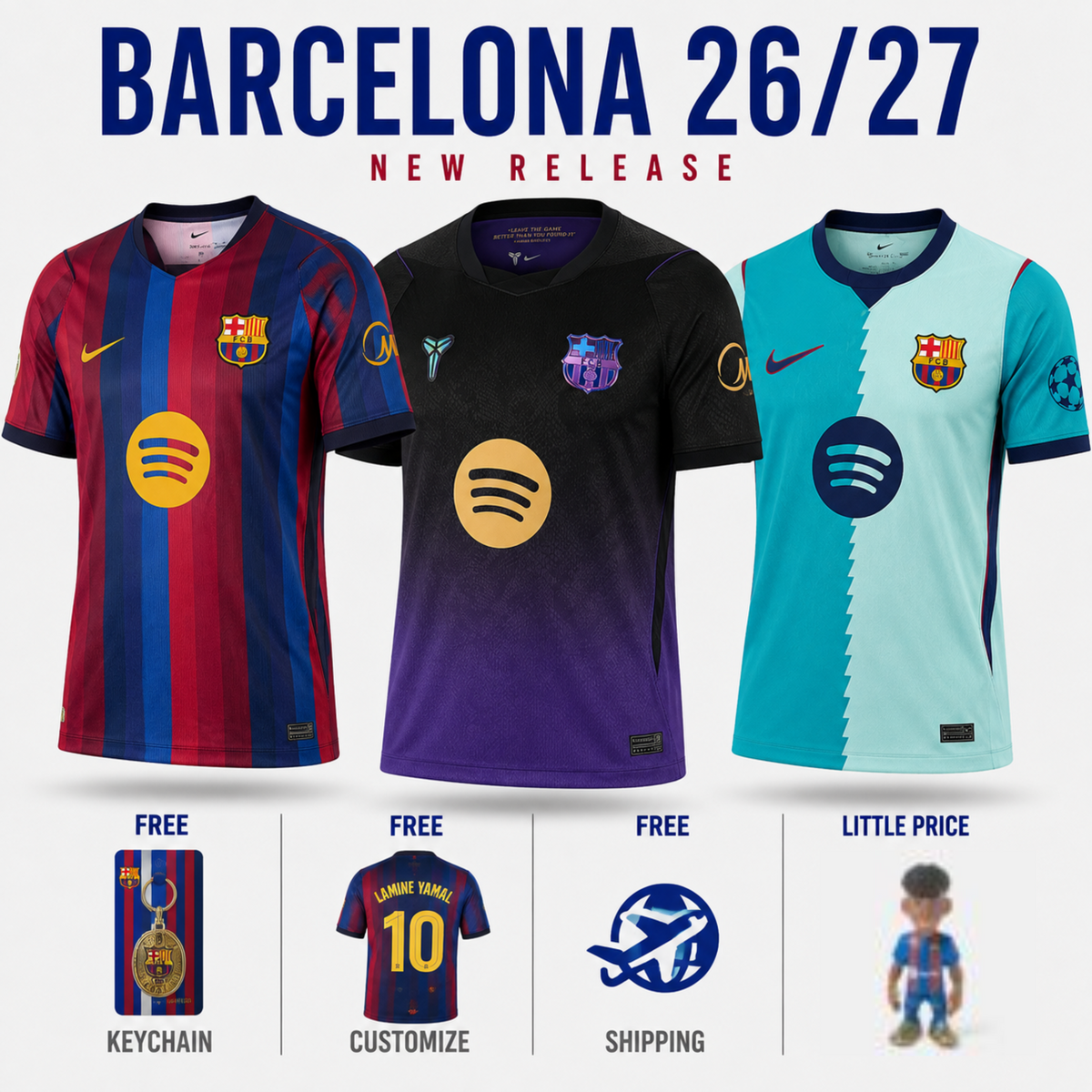 Kit 3 Fan Jerseys Barcelona 2026/27